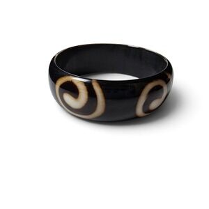 Vintage Bohemian Dark Brown Cream Swirl Vortex Spiral Resin Bangle Bracelet